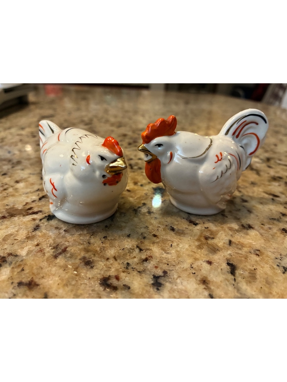 Rooster and hen ceramic salt and pepper shakers